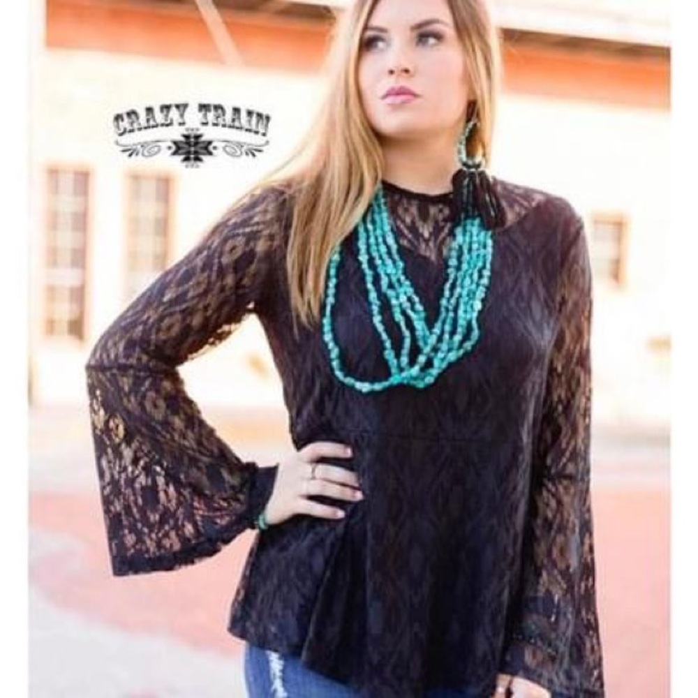Black Long Flare Sleeve Top